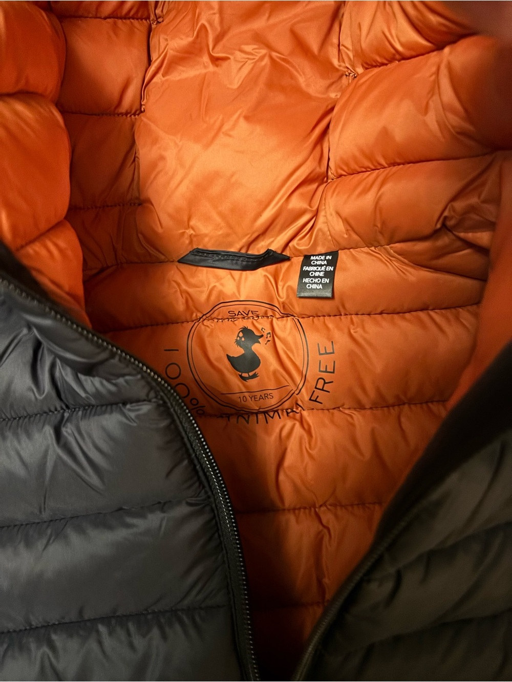 SAVE THE DUCK Black Hooded Puffer Jacket with Orange Lining - Picture 4 of 5
